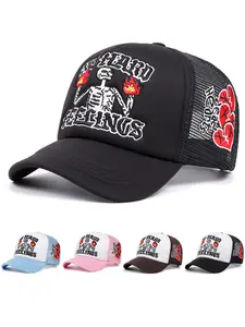 2025 Creative New Fire Skeleton Rose Love Embroidery Street Dance Hip Hop Hat Outdoor Leisure Fishing Sunshade Hat Cycling Skateboard Hat Daily Life Wear Baseball Hat Breathable Scattered Heat Net Hat Stylish Trucker Hat
