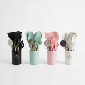 42Pcs Silicone Kitchen Utensils Set with Holder, Heat Resistant Cooking Utensils Set, Non-Stick Cooking Spoon Spatula Set with Wooden Handle, Kitchen Gadgets Tool Set for Home