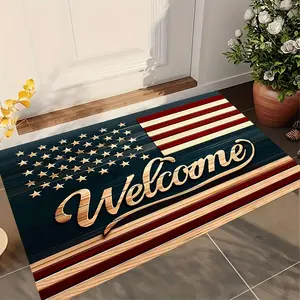 1pc American Flag Welcome Doormat Patriotic Star Stripes Design Carpet Indoor Outdoor Carpet, Suitable for Courtyard Garden Front Door Mat, Independence Day Home Decoration Non-Slip Machine Washable Entrance