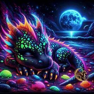 5D DIY Full Drill Round Diamond Painting - Diamond Art Kit Dreamy Sleeping Dragon Mosaic, Canvas - DIY Decorative Painting, Home Wall Decoration, Suitable for Halloween and Christmas, Birthday and Anniversary Gifts