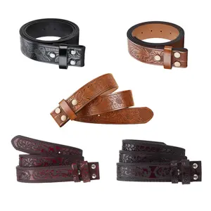 Western Cowboy Leather Belt - No Buckle , Floral Engraved,Western Belts for Men Women