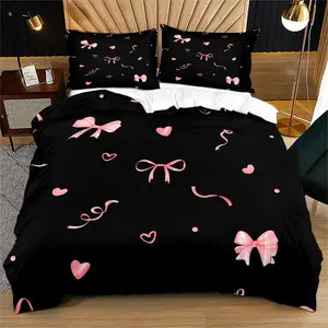 2/3 Pcs Coquette Pink Bow Print Duvet Cover Set, Cute Y2K Aesthetic Bedding Set, Vibrant Digital Print, Soft Microfiber with Zipper Closure, Ideal for Bedroom, Dorm, Girly Room Decor All Year Round - No Filling