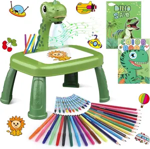 Dinosaur Drawing Projector, Arts and Crafts for Boys, Contains Drawing Board, Watercolor Pens, Pencils, Crayons, Scrapbook, Sticker Book, Unicorn Stickers, Stamps, Toys for Boys age 3+