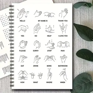 ASL Spiral Notebook - Bilingual Sign Language Learning Book with ASL Alphabet & Phrases for Deaf/Hard of Hearing Students, Teachers, ASL Classes - Durable Binding, High-Quality Paper, Gift (14.5x21cm) - ASL Dictionary Reference Guide Spiral Bound Notepad