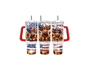 ~Patriotic Highland Cow~ 40oz tumbler with handle