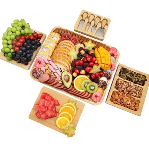 Charcuterie Boards Set Bamboo Cheese Board Unique Mothers Day Gifts for Mom House Warming New Home, Wedding Gifts for Couple, Bridal Shower Gift