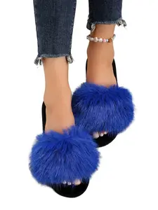 Women's Plush Home Slippers with Comfortable Faux Fur Lining, Elegant Open Toe Design for Indoor Outdoor Wear, Perfect for Family & Casual
