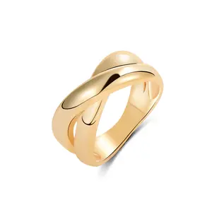 Chunky Intertwined Band Ring for Women, 14K Gold Plated 925 Sterling Silver Ring, Minimalist Statement Jewelry Sizes 5/6/7/8/9, Daily Wear Stackable Ring, Elegant Fashion Wedding Anniversary Gift for Her