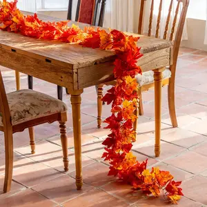 Colorful Maple Leaf Artificial Vine 170cm Silk Fabric Decorative Garland for Autumn Halloween Harvest Home Decoration Tabletop Fireplace Staircase Door Frame