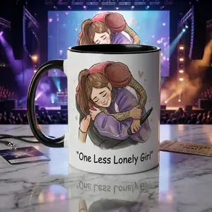 One Less Lonely Girl Concert Mug, Fan Love Hug Design, Music Event Inspired Coffee Mug, Gift for Fans Couples, Concert Night Souvenir Gift