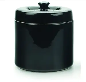 RSVP International Stoneware Grease Keeper with Lid & Stainless Steel Mesh Strainer, 6 Cup, Black