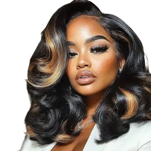 【NEW】Ombre Brown Highlight Body Wave 7x5 Lace Wig Human Hair Honey Brown Piano Highlight Blonde Mix Black Pre-everything 180% Density Human Hair TikTokShopStockUp