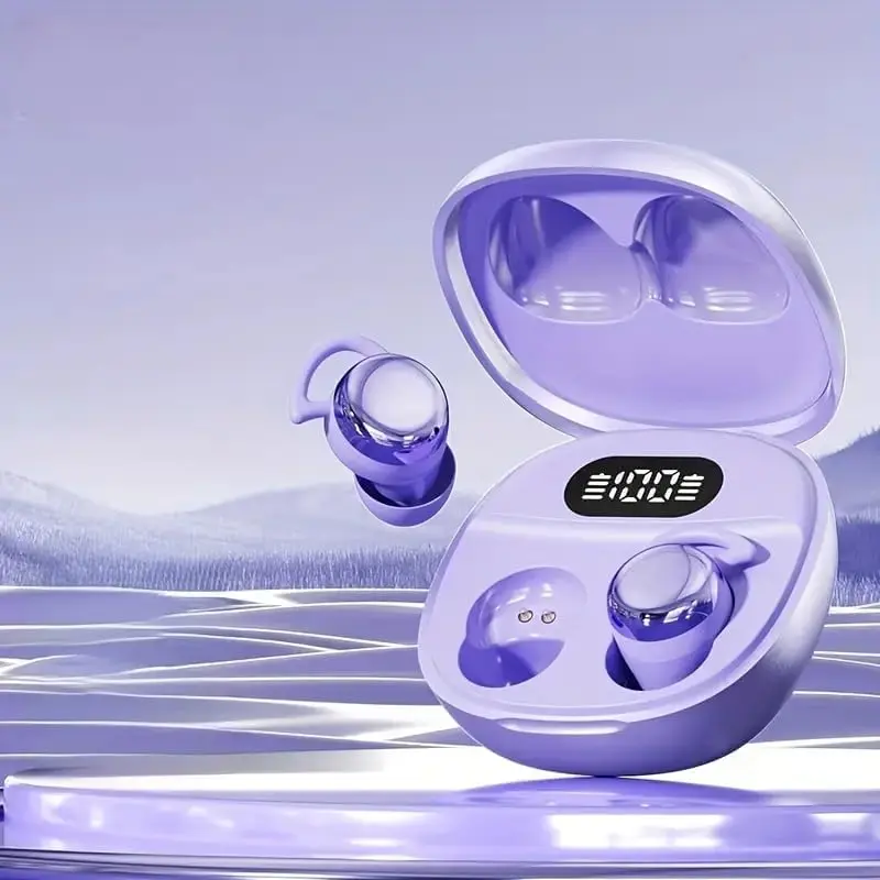 Aesthetic Dreamy Amethyst Semi-In-Ear Silicone Wireless Earbuds - Audio Headphone, Women's Electronic Chargeable Device, Compact Stylish Design, Digital Display Charging Case, Long-Lasting Comfort, Extended Battery Life, Streaming Compatible