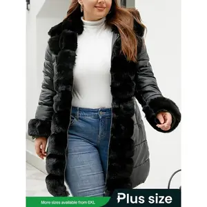Women's Plus Size Casual Warm Hooded Jacket, Fall Winter Thick PU Fabric Coat with Belt, Elegant Long Sleeve Outerwear