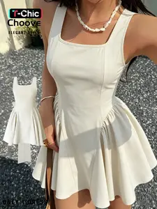 Women's Fashion Flowy Dress, Waist Cinch Design, Back Elastic with Zipper, Stylish and Comfortable, Perfect for Datting Wear Or Party