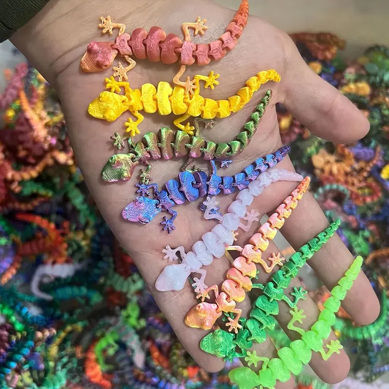 10pcs 3d Printed Mini Articulated Animal Simulation Geckos, Articulating Animal Figurines, Pla Material, Colorful, Cute Animal Design, Suitable for Holiday & Home Decor Ornaments