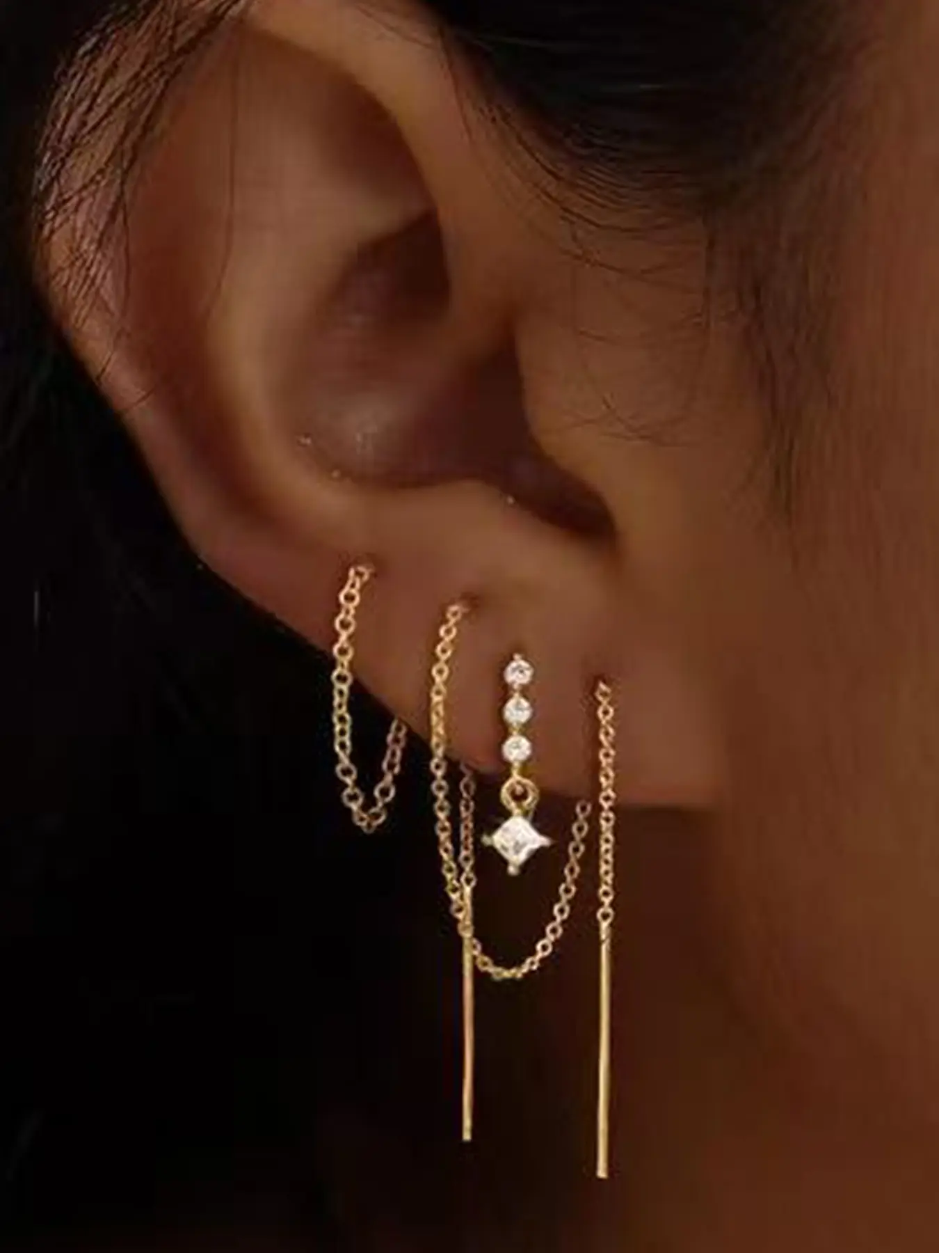 Dangle Earrings for Women Trendy, Dainty 14K Gold Plated Chain Earrings for Womens Simple Threader Earrings Stud Earrings Non Tarnish Hypoallergenic Long Drop Earrings Jewelry Set Earring Stack for Women Gifts Versatile Stackable Earrings