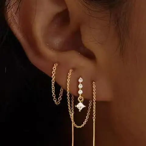 Dangle Earrings for Women Trendy, Dainty 14K Gold Plated Chain Earrings for Womens Simple Threader Earrings Stud Earrings Non Tarnish Hypoallergenic Long Drop Earrings Jewelry Set Earring Stack for Women Gifts Versatile Stackable Earrings