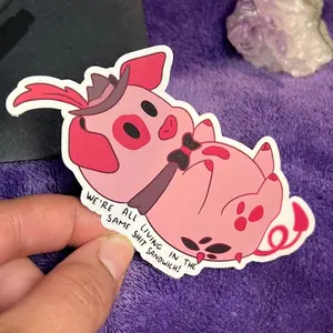 Pink Angel Pig Sticker | Cute Demon Pig Sticker, Fat Nugget Pig Sticker, Cartoon Demon Hotel Sticker, Same Shit Different Day Loser Song Vinyl Decorative