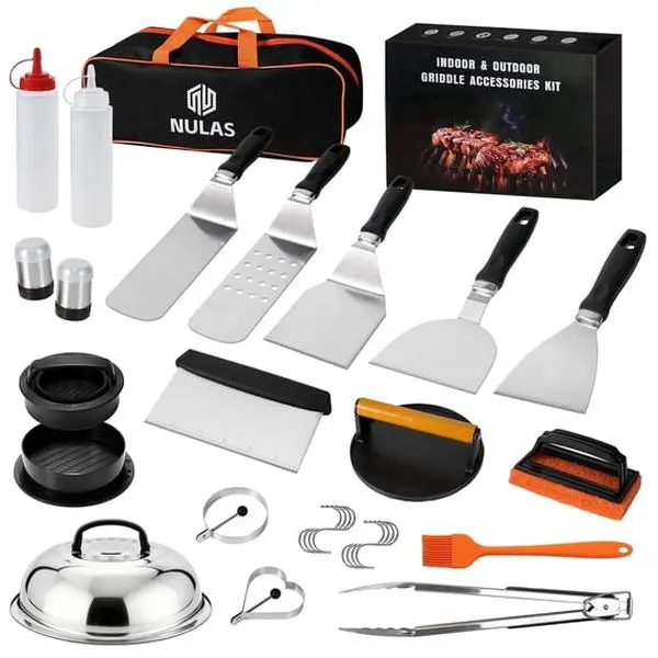 NULAS 27Pcs Griddle Accessories Kit with Spatula & Burger Press, Flat Top Grill Tools for Blackstone Outdoor BBQ
