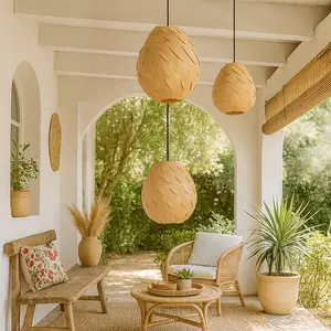 DIY Wooden Egg Shell Pendant Light Shade, Handmade Natural Oak, Bohemian Nordic Home Decor, Fits E26/e27 Bulbs, No Power Included