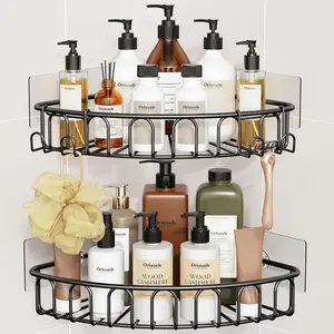Corner Shower Stainless with Wall Mounted Shelf Organizer No Drilling 2 Pack, Black Only for 90-Degree Corner