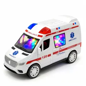 Toy model ambulance, 1pc rotating 360° electric vehicle simulation, music and light electric ambulance door opening model, durable plastic, white (3 years old) without battery