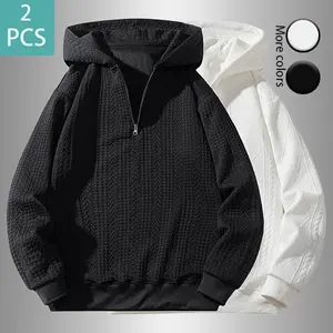 2 Piece Half Zip Hoodie With Drawstring And Pattern Casual Top