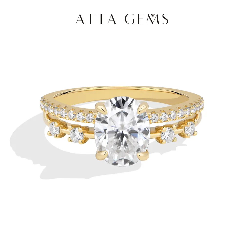 ATTAGEMS Luxury D Color 2CT Oval Cut Lab-Grown Moissanite Ring for Women Unisex 18K Gold Plated Ring Engagement & Wedding Rings Anniversary Fine Jewelry Gift R424