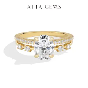 ATTAGEMS Luxury D Color 2CT Oval Cut Lab-Grown Moissanite Ring for Women Unisex 18K Gold Plated Ring Engagement & Wedding Rings Anniversary Fine Jewelry Gift R424