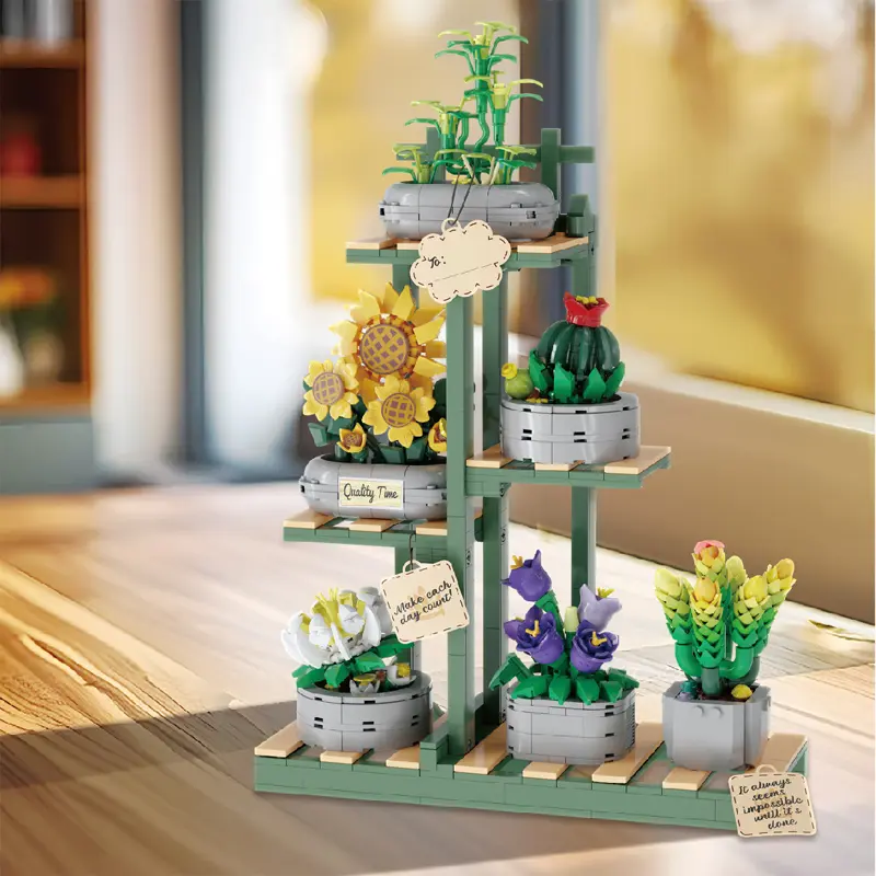 Potted Succulent Building Blocks DIY Kits with Display Stand, Whimsical Home Decor, Wedding & Graduation Gift for Toys & Hobbies Buildings & Scenery