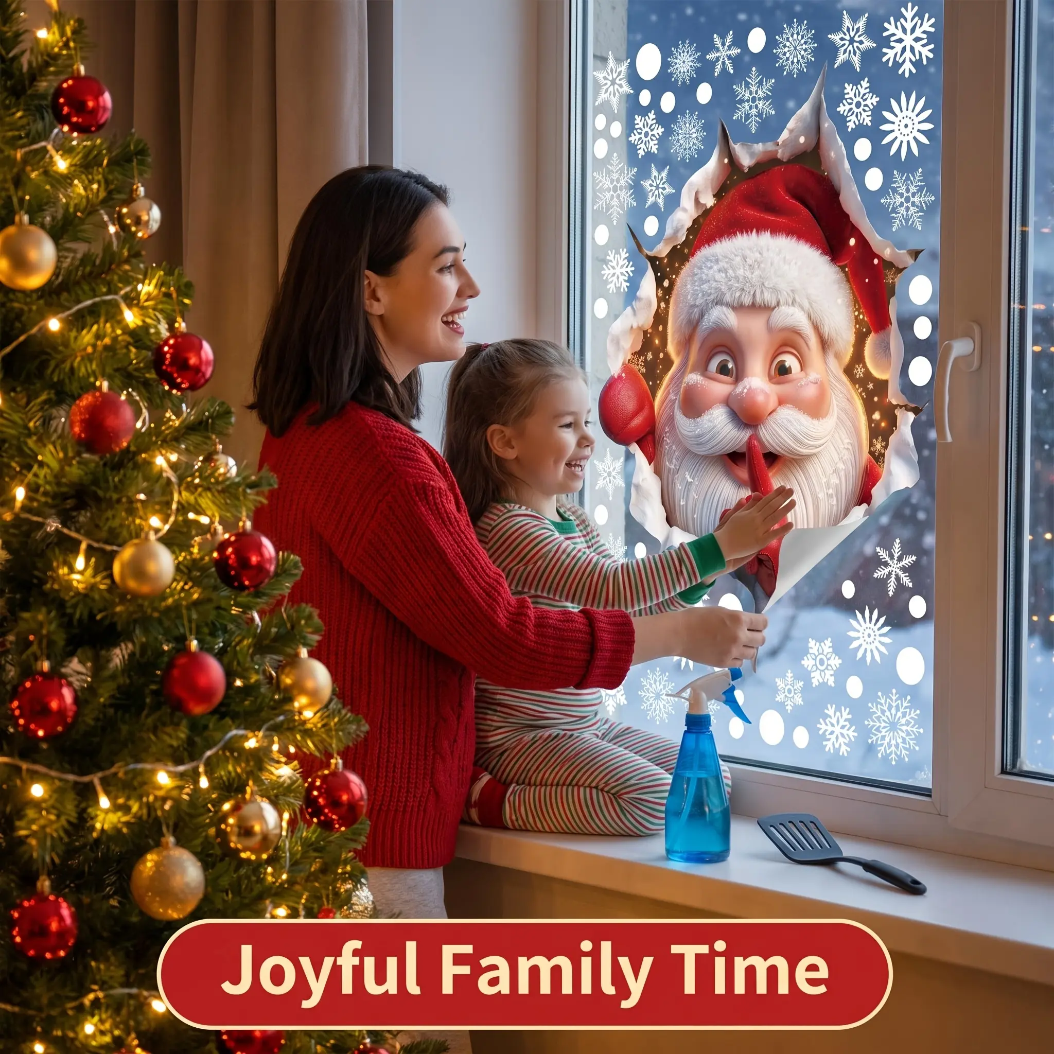Large Double-Sided Reusable Wall Stickers, Christmas Window Clings Stickers, Indoor & Outdoor Xmas Decor. Santa Claus, Reindeer, Snowflake & Peppermint Removable Holiday Decals, Winter Window Decorations For Home & Christmas Party