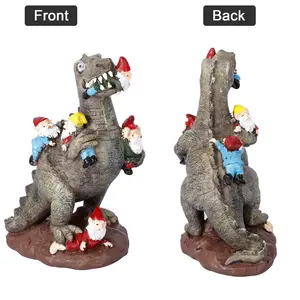 Funny Dinosaur Eating Gnomes Statue Yard Art Resin Garden Patio Decor Ornament