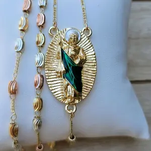 Saint Jude beaded Rosary necklace gold-plated