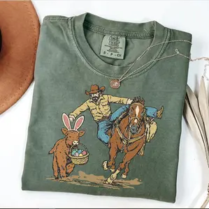 Easter Cowboy with Bunny Basket Western Spring Comfort Colors Shirt