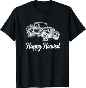 Happy Harvest Pumpkin Fall Autumn with Vintage Pickup Truck T-Shirt - Jaredsab Shop 60B08G5YPFL7