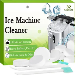 Ice Machine Cleaner Descaler Tablets (32pack) with 2 cleaning brushes,ice maker cleaner Ideal for Frigidaire,Opal, Profile,  countertop units.Removes Lime Scale,Calcium.
