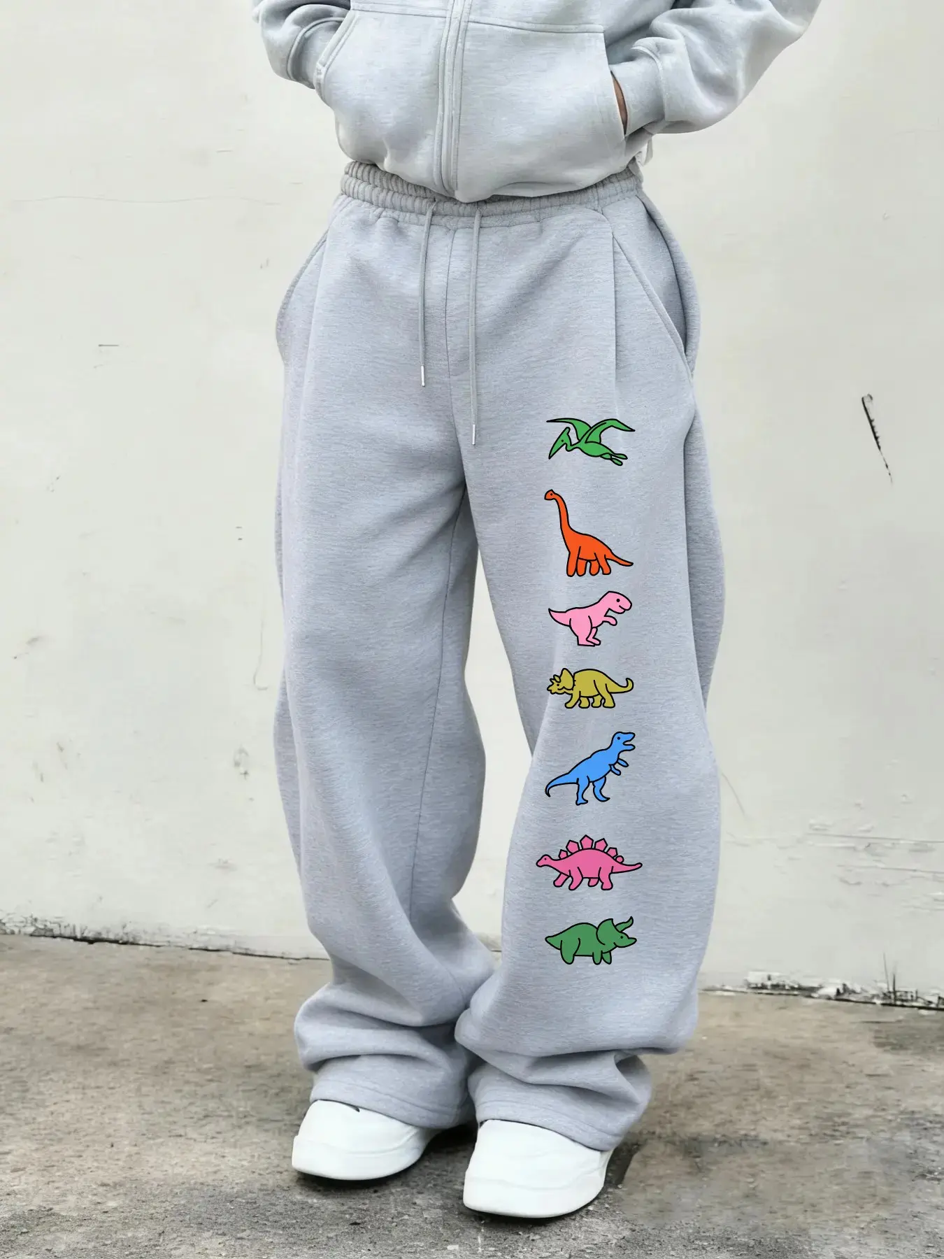 Dinosaur Print Casual Sweatpants, Comfortable Stretch Fabric, Streetwear Style, Unisex, Five Sizes Available, All Seasons, Casual Loose Pants