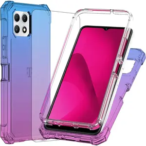 for TMobile REVVL 7 5G Phone Case, T-Mobile Metro REVVL 7 Case with Screen Protector, Dual Layer Protection, Shockproof Corners TPU Bumper Silicone Cover-Blue Pink