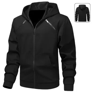 Men's High Street Double Zip Hooded Cardigan Sweater, Functional Wind Black Loose Casual Jacket Men's