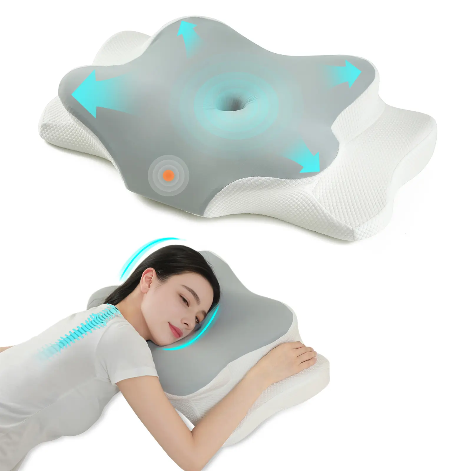 Ergonomic Cervical Neck Pillow for Pain Relief - Butterfly-Shaped, High-Density Material, Washable Cover, Suitable for Side, Back, and Stomach Sleepers, White