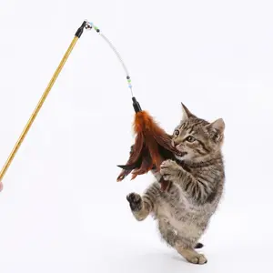 Interactive Cat Teaser Wand Toy - Spring Bells, Color Beads, Feather Design - for Kittens' Exercise & Play - Pet Supplies Cat Accessory stuff indoor