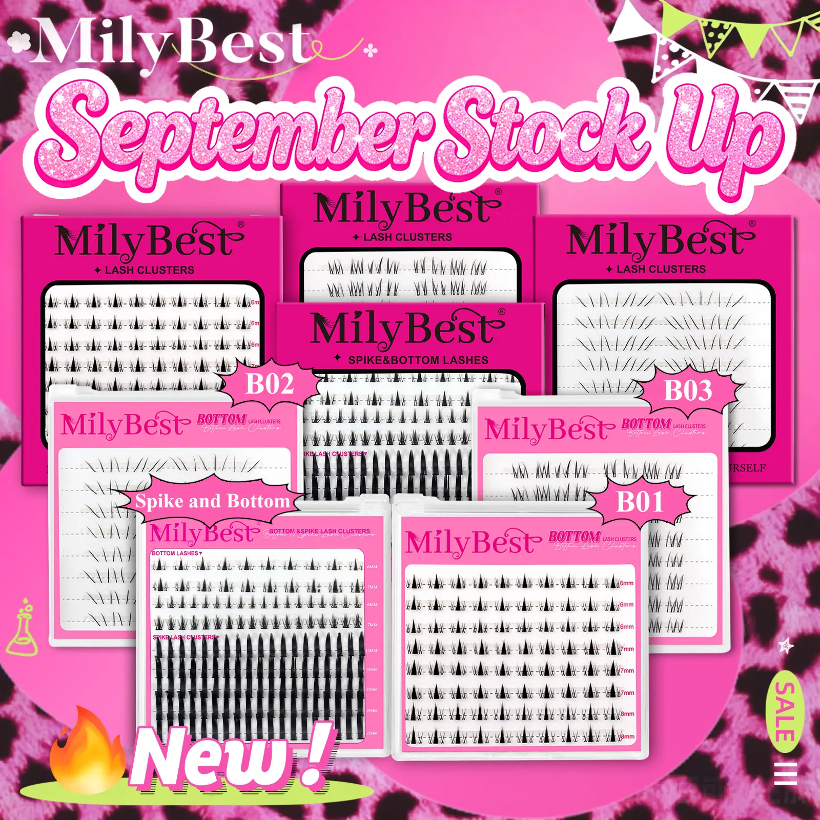 MilyBest MB01-MB03 Spike & Bottom Natural Wispy Eyelash Clusters, 0.07mm Invisible Thin Band, 6-8mm Waterproof Long-Lasting Reusable False Lashes for Beginners, Makeup Tutorial Compatible (Glue & Tweezers Not Included)