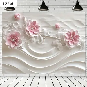 1pc 2D Flat Elegant Floral 3D Wall Art Tapestry - Pink & White Polyester Fabric with Realistic Flower Design No Power Needed Perfect for Living Room & Party Decor Versatile Home Decoration Flower