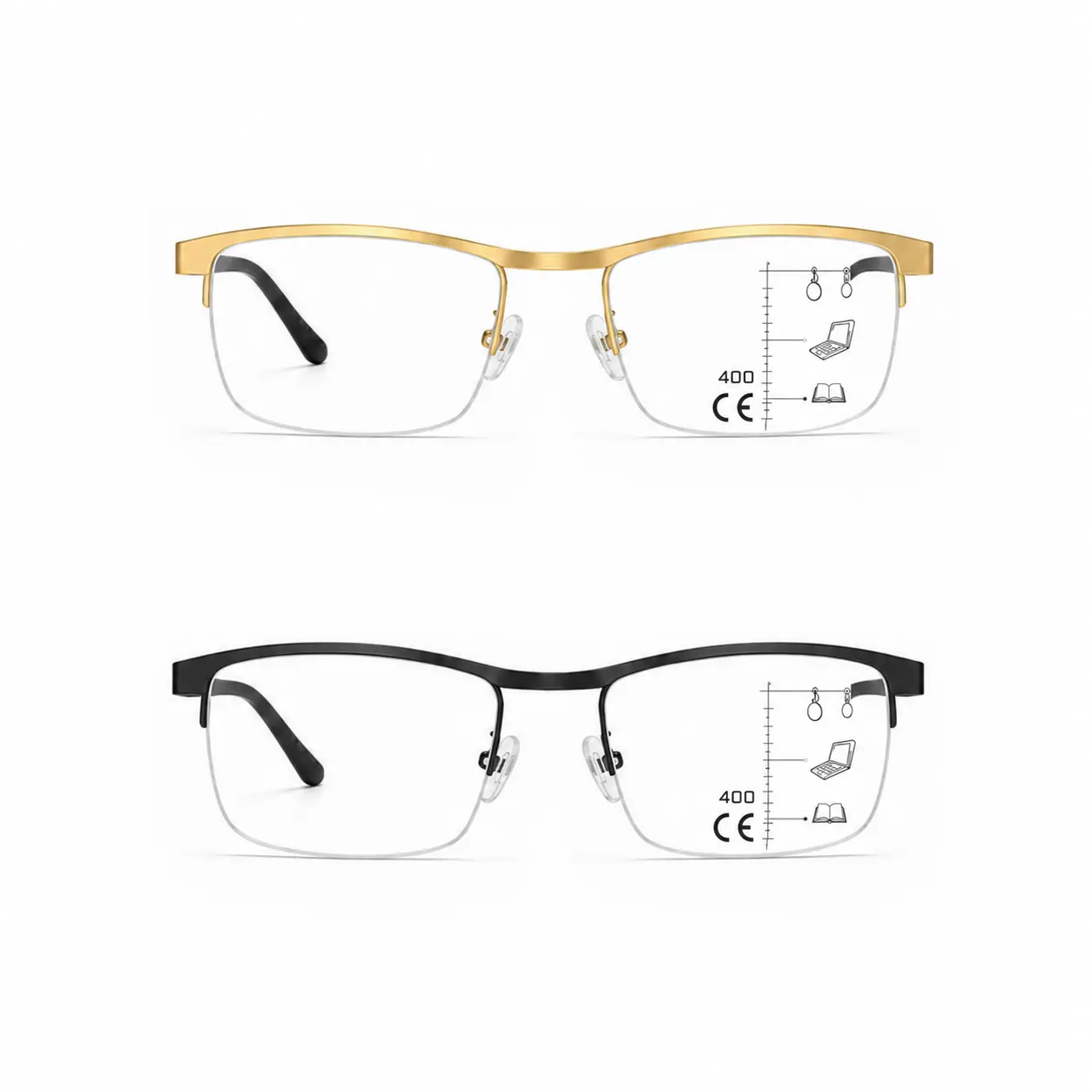 ViewSelect Progressive Multifocal Reading Glasses for Men & Women, Blue Light Filtering, Lightweight Semi-Rimless Frame for Reading and Screen Use