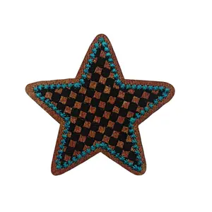 Leather Checkered Star Iron On Patches for DIY Projects and Clothing Decor