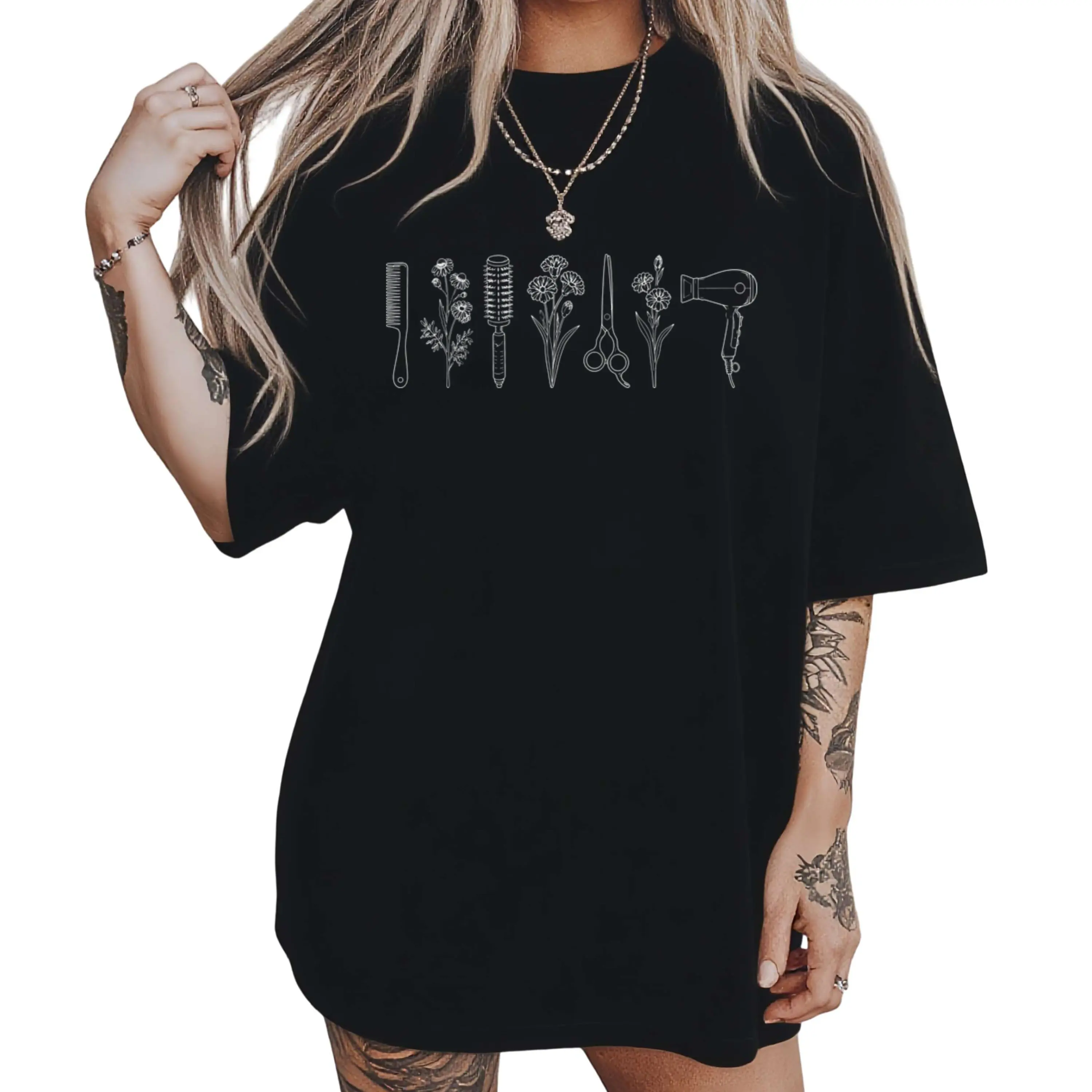 Women's Hairdresser T-Shirt - Breathable Beautician Uniform Suitable for Salon Group Outfits, Machine Washable Hairdressing Theme Top with Non-See-Through Fabric, Spring Summer Autumn Casual Wear for Hair Stylists & Barbershop Events