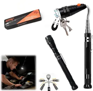Upgraded Telescoping Magnetic Pickup Tools Flashlight,Double-Headed Magnet Led Telescoping Flashlight, Neck Bendable Spring Stick