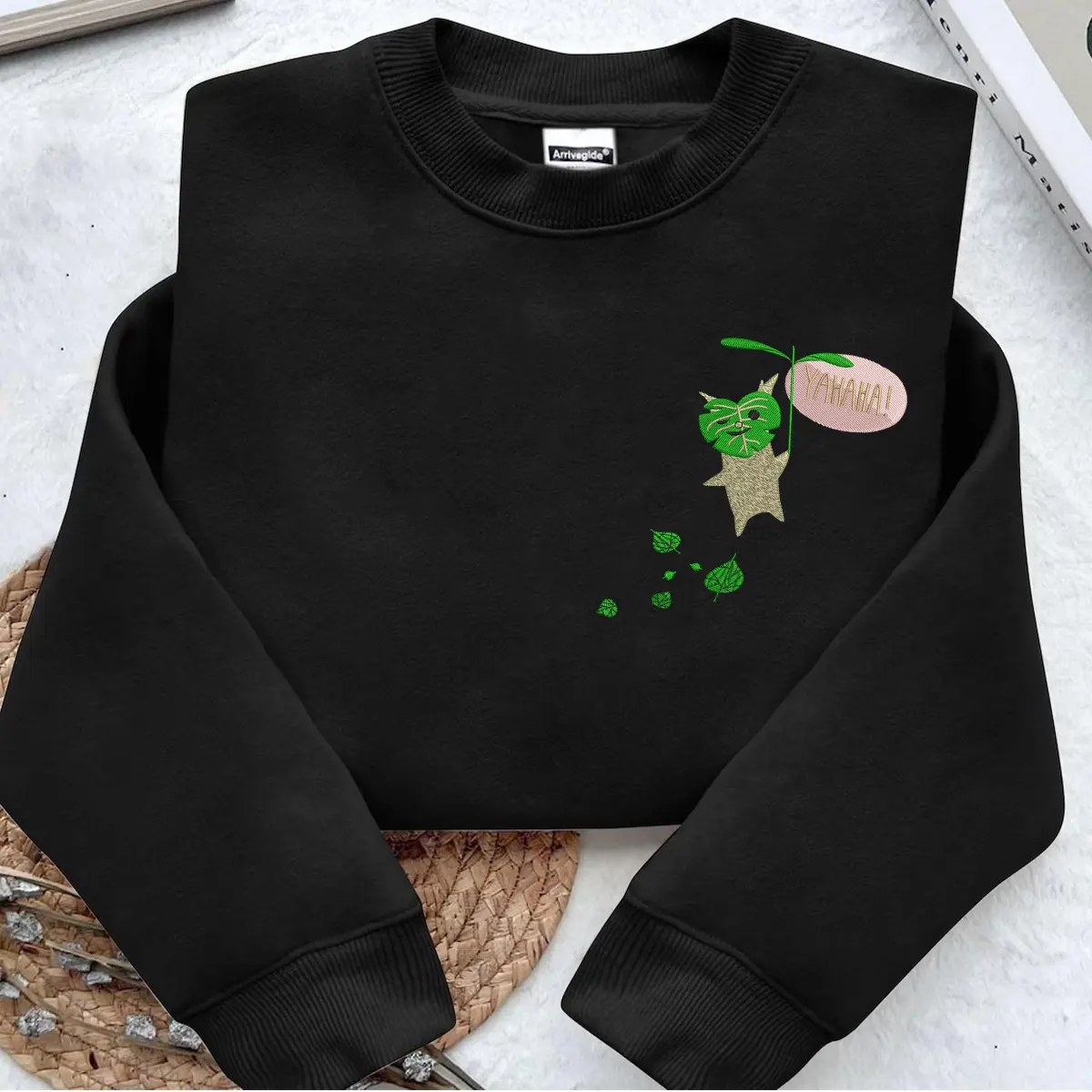 Green Korok Hahaha Embroidered Sweatshirt, Brown Korok Hoodie, Zelda Embroidered Sweatshirt or Hoodie with Text, Icon