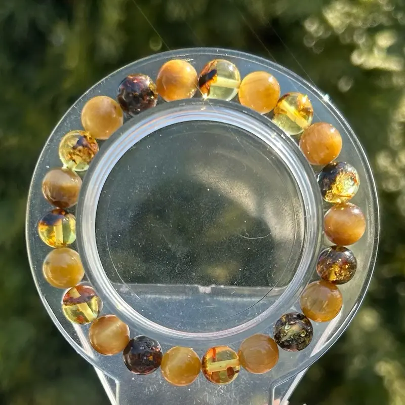 Natural Golden Tigers Eye and Amber Bracelet